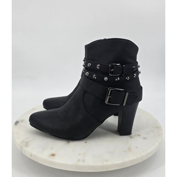 Venus Black Studded Buckle Boots - Picture 5 of 9